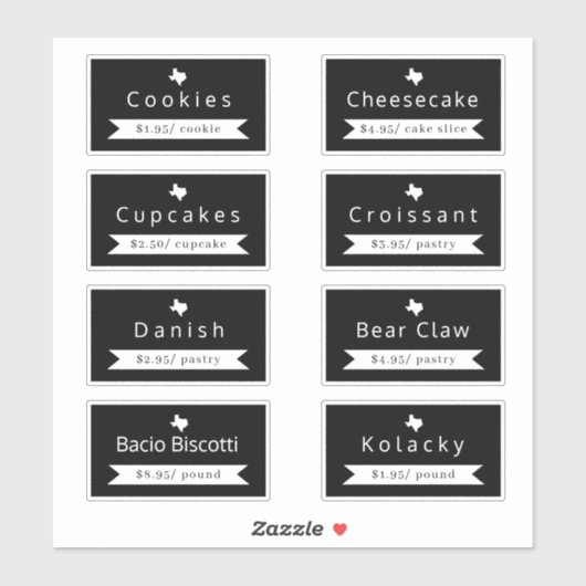 テキサス州ベーカリー食品名&価格ステッカーラベル シール (シート)