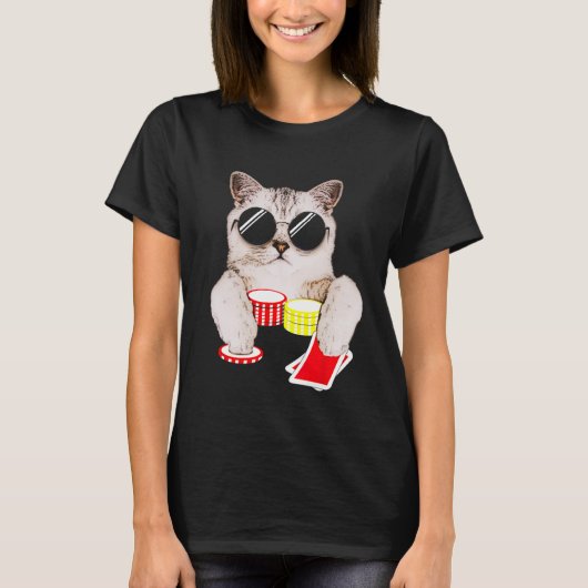 テキサス州ホールデムトランプのポーカー猫 Tシャツ (正面)