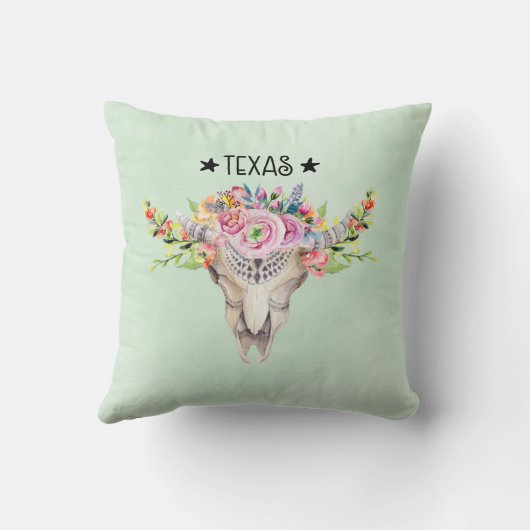 テキサス州ボホカウスカルと花シックトレンディー クッション (裏面)