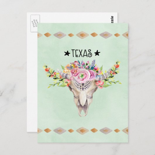テキサス州ボホカウスカルと花シックトレンディー ポストカード (正面/裏面)