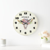 テキサス州ボホカウスカルと花シックトレンディー ラージ壁時計 (ホーム)