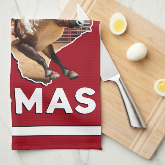 テキサス州メリークリスマステキマスサンタトナディールロデオ キッチンタオル (四つ折り)