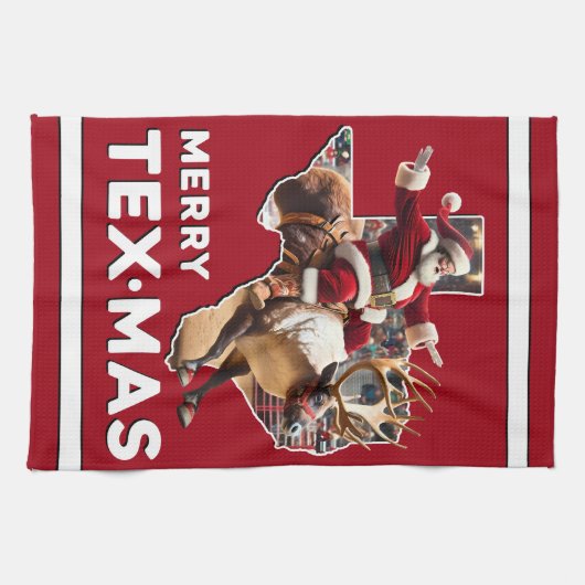 テキサス州メリークリスマステキマスサンタトナディールロデオ キッチンタオル (横)