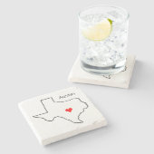 テキサス州ラブカスタムロケーション赤いハートシティオースティン ストーンコースター (横)