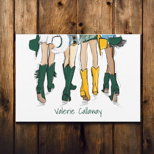 テキサス州レディースカウボーイブーツグリーン金ゴールドファッション名 サンキューカード