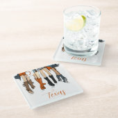 テキサス州レディースファッションカウボーイブーツオレンジカスタム色 ガラスコースター (アングル)