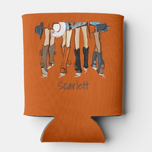 テキサス州レディースファッションカウボーイブーツオレンジカスタム色 缶クーラー (裏面)