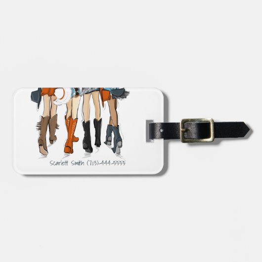 テキサス州レディースファッションカウボーイブーツハットオレンジの名前 ラゲッジタグ (正面横)