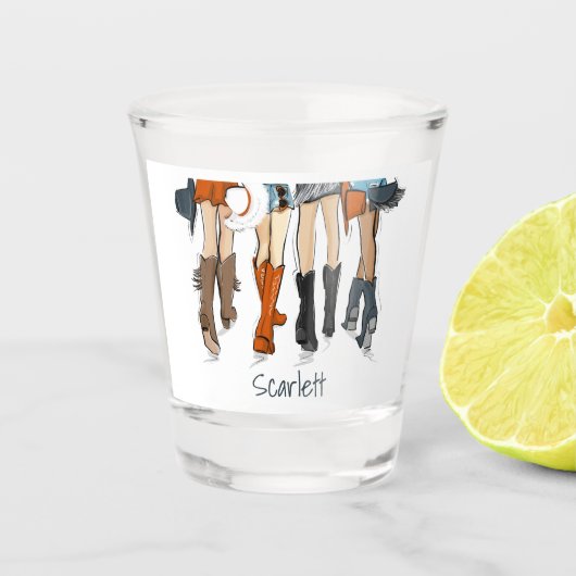 テキサス州レディースファッションカウボーイブーツハットオレンジ ショットグラス (正面)