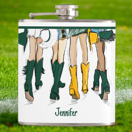 テキサス州レディースファッションカウボーイブーツ金ゴールドグリーン フラスク