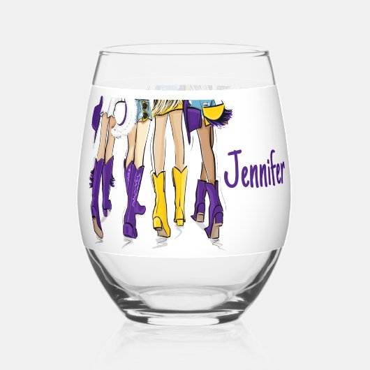 テキサス州レディースファッションカウボーイブートグリーン金ゴールド ステムなしワイングラス (正面)