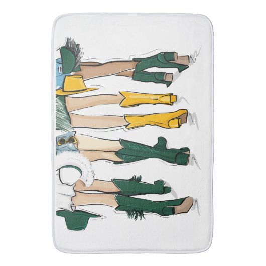 テキサス州レディースファッションカウボーイブートグリーン金ゴールド バスマット (正面縦)