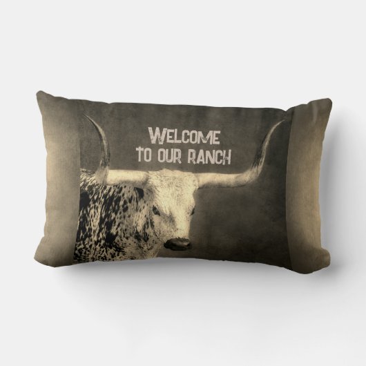 テキサス州ロングウカウシ動揺してピアのテキスト追加 ランバークッション (裏面)