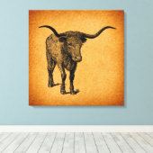 テキサス州ロングブル素朴ヴィンテージウェスタン・アート キャンバスプリント (インサイチュ (ウッドフロア))