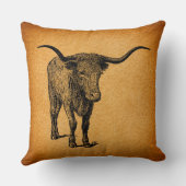 テキサス州ロングホーンブル素朴ヴィンテージウエスタンアート クッション (裏面)