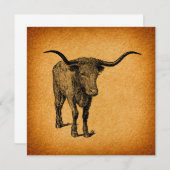 テキサス州ロングホーンブル素朴ヴィンテージウエスタンアート 招待状 (正面/裏面)