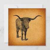 テキサス州ロングホーンブル素朴ヴィンテージウエスタンアート 招待状 (正面)