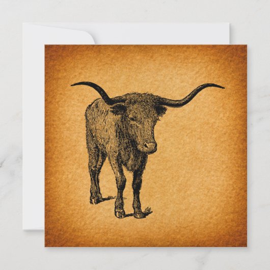 テキサス州ロングホーンブル素朴ヴィンテージウエスタンアート 招待状 (正面)