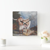 テキサス州ロングホーン時計 スクエア壁時計 (ホーム)