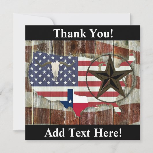 テキサス州ローンスターテキサス州ロングホーンテキサス州州の地図 サンキューカード (正面)
