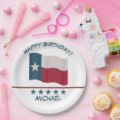 テキサス州ローンスターフラッグ名パーソナライズ誕生日 ペーパープレート (パーティー)