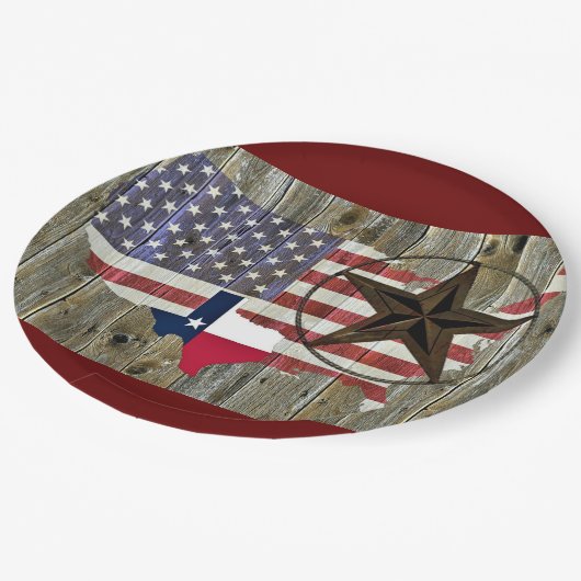 テキサス州ローンスター州旗の地図 ペーパープレート (アングル)