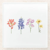 テキサス州ワイルドフラワーズ – インディアンペイントブラシ, Bluebonnet ガラスコースター (正面)