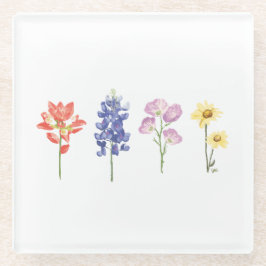 テキサス州ワイルドフラワーズ – インディアンペイントブラシ， Bluebonnet ガラスコースター