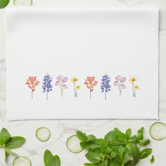 テキサス州ワイルドフラワーズ – インディアンペイントブラシ， Bluebonnet キッチンタオル (折り畳み)