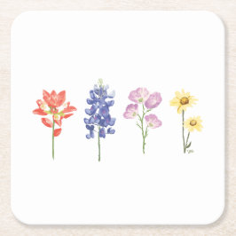 テキサス州ワイルドフラワーズ – インディアンペイントブラシ， Bluebonnet スクエアペーパーコースター