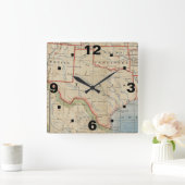 テキサス州ヴィンテージマップ付き時計1888スタイルを選択 スクエア壁時計 (ホーム)