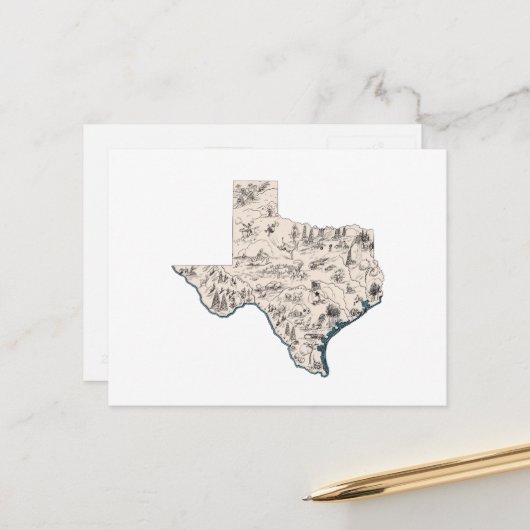 テキサス州ヴィンテージ写真マップアンティーク州図 ポストカード (正面/裏面インサイチュ)
