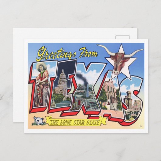 テキサス州ヴィンテージ大文字葉書 ポストカード (正面/裏面)