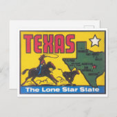 テキサス州ヴィンテージ州デカールとカウボーイ ポストカード (正面/裏面)