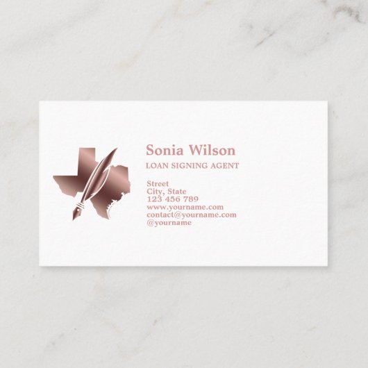 テキサス州公証人ローン署名代理人モダン赤面ピンク 名刺 (裏面)