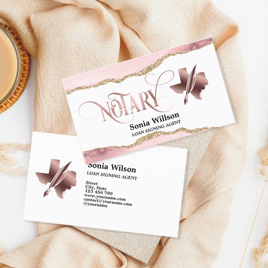 テキサス州公証人ローン署名代理人モダン赤面ピンク 名刺
