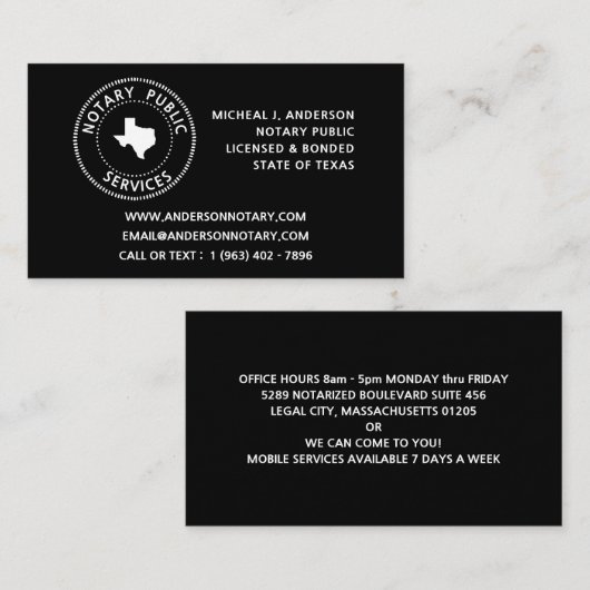 テキサス州公証役場 名刺 (正面/裏面)