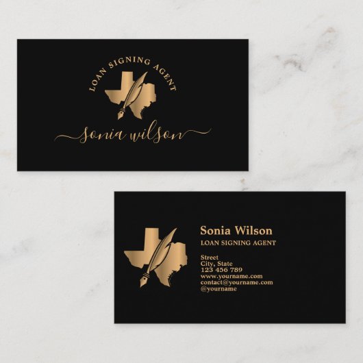 テキサス州公証書貸付代行業者モダンタイポグラフィ 名刺 (正面/裏面)