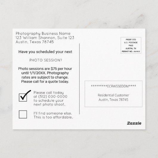 テキサス州写真事業マーケティングはがき ポストカード (裏面)