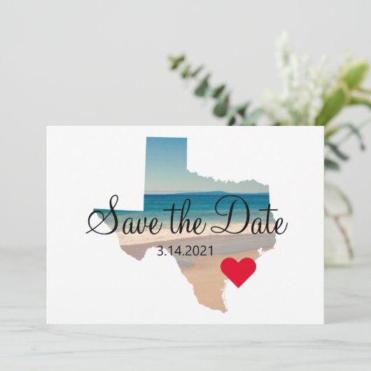 テキサス州図形の写真ハート(宛先) セーブザデート (スタンド正面)