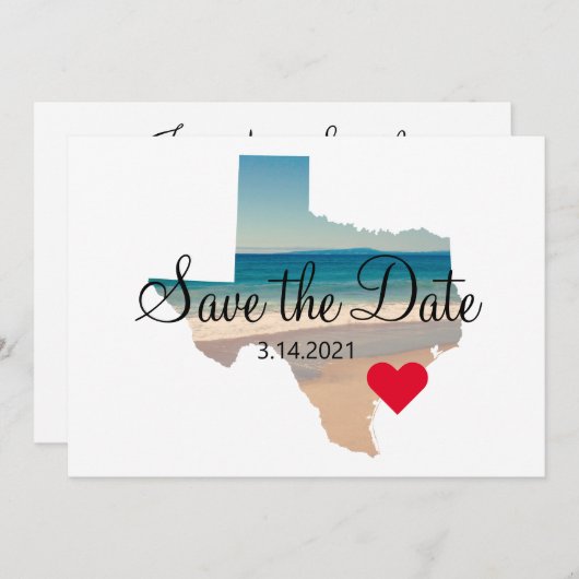 テキサス州図形の写真ハート（宛先） セーブザデート (正面/裏面)