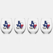 テキサス州国旗とフラワーブルーボンネット(名前をカスタムする付) ステムなしワイングラス (正面)