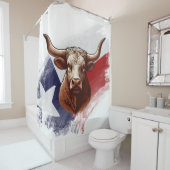 テキサス州国旗とロングホーン・カウト シャワーカーテン (インサイチュ)