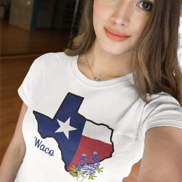 テキサス州国旗と州フラワーブルーボンネットカスタム Tシャツ