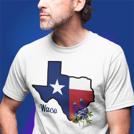 テキサス州国旗と州フラワーブルーボンネットカスタム Tシャツ