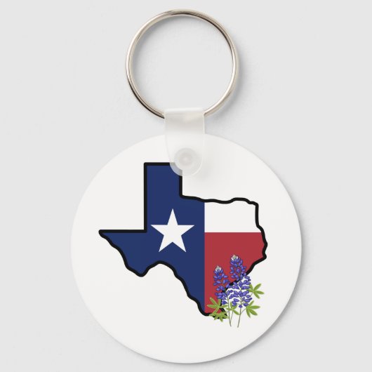 テキサス州国旗の州と州フラワーブルーボンネット キーホルダー (正面)