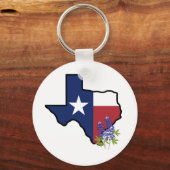 テキサス州国旗の州と州フラワーブルーボンネット キーホルダー (正面)