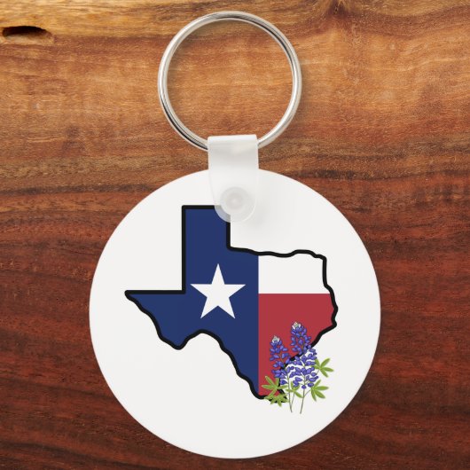 テキサス州国旗の州と州フラワーブルーボンネット キーホルダー (正面)