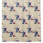 テキサス州国旗ロングホーン長靴ハットロープ シャワーカーテン (正面)