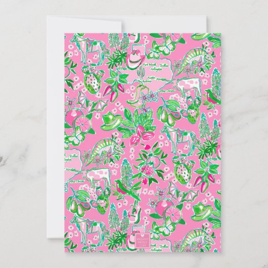 テキサス州地図ピンクと緑のパタ名門私立校風のーンパーティー 招待状 (裏面)